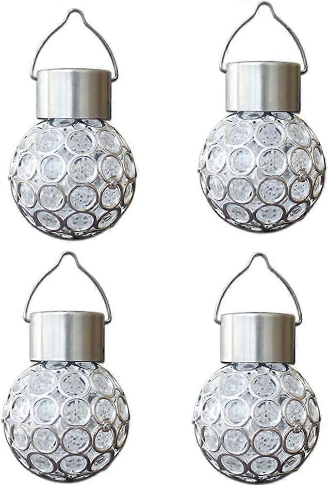 4 Pack Hanging Solar Lights Multi-Color Changing Cracked Glass Hanging Ball Lights Garden Camping Hanging LED Light