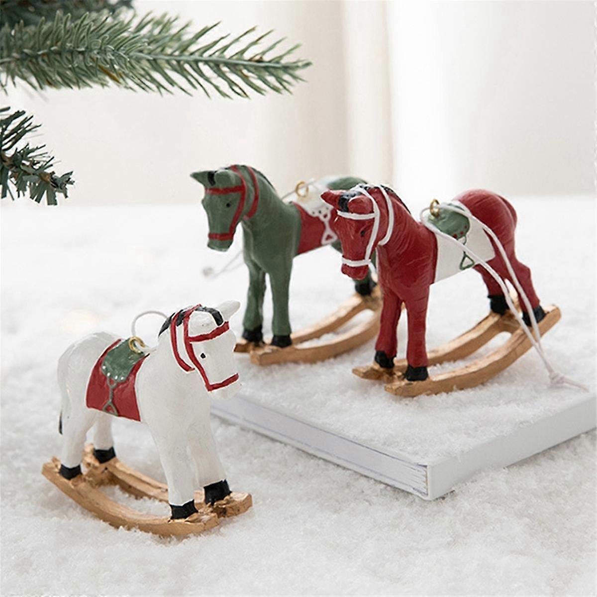 New Three-Dimensional Rocking Horse Small Pendant Tree Decoration Pendant Retro Decoration Red