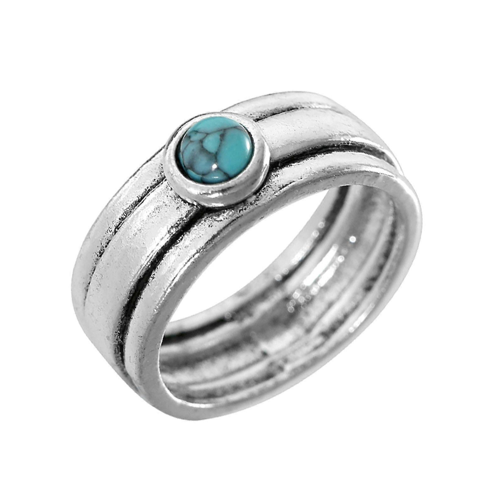 Three Layers Simple Statement Vintage Ring Ethnic Style Turquoise Lady Ring Jewelry Accessaries