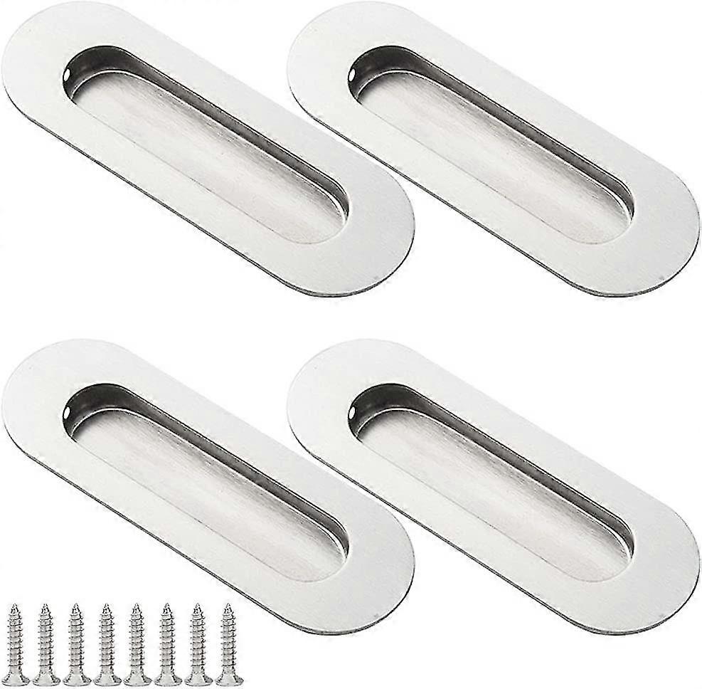 4 Pieces Sliding Door Handles Oval Recessed Handle Shell Handle Stainless Steel Flush Door Handle With Screws For Cabinets Sliding Doors Silver