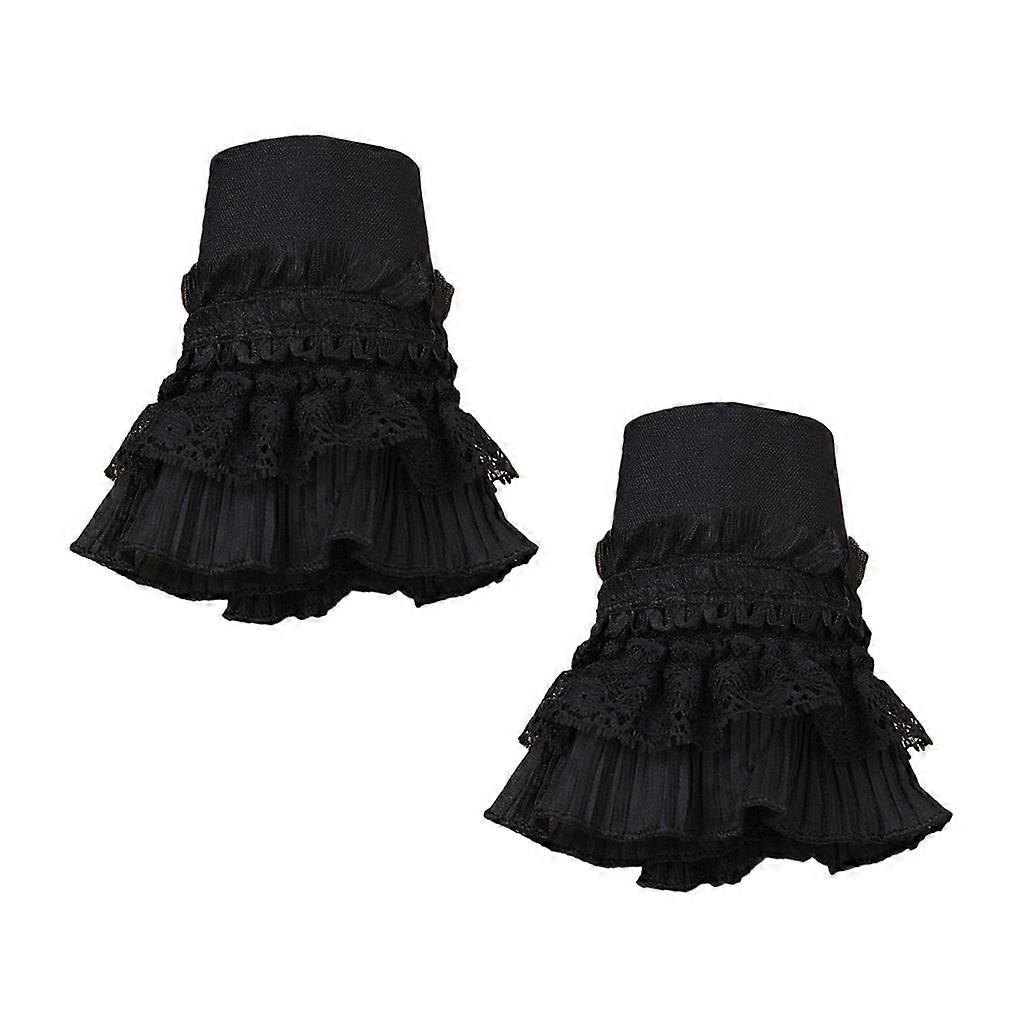 Gothic Retro Black Detachable Sleeve Fake Cuffs Multi Layer Ruffles Lace Patchwo