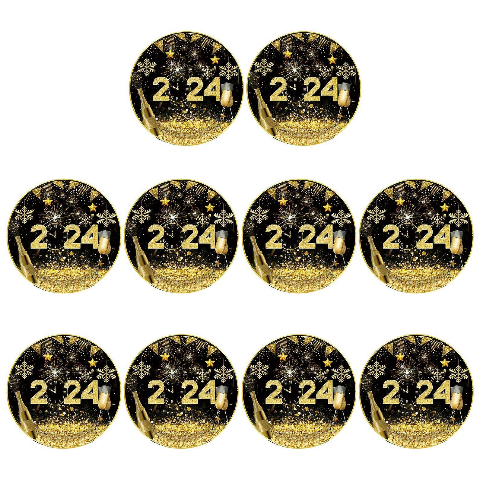 1 Set Disposable Tableware 2024 New Year Plates Napkins Cups Tablecloth for Party Celebration Decorations