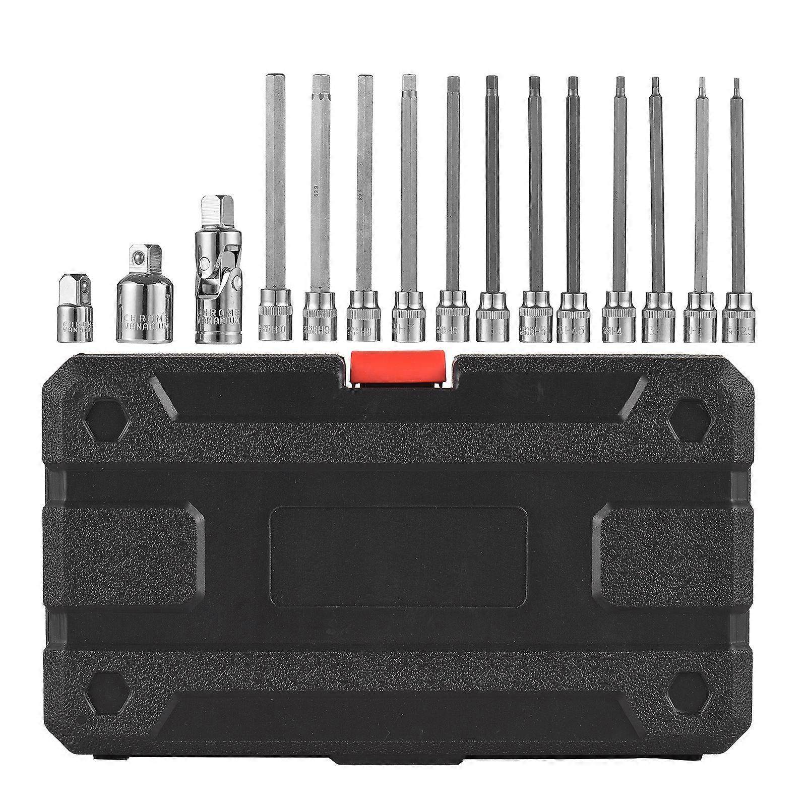 13PCS 3/8 Drive Metric Extra Long Allen Hex Bit Socket Set Premium S2 Steel Bits Heavy Duty Cr-V Sockets Universal Joint