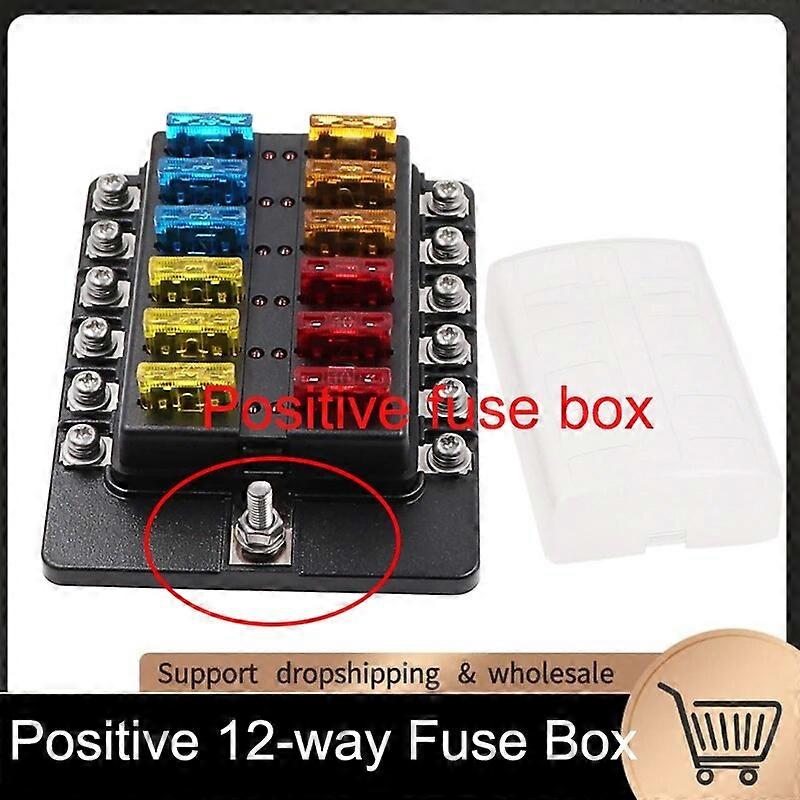 Car Boat Fuse Box Holder with 12 Way Blade Fuse Holder Block & Warning Indicator 12V~24V Power Distribution Panel Board Fuse