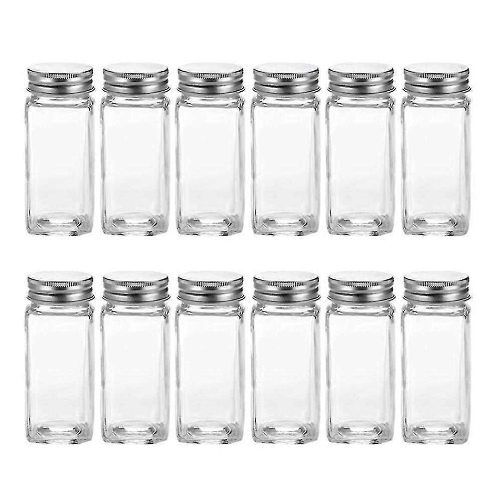 Glass Spice Jars with Labels Empty Square Spice Bottles Containers, Condiment Pot - Shaker Lids and