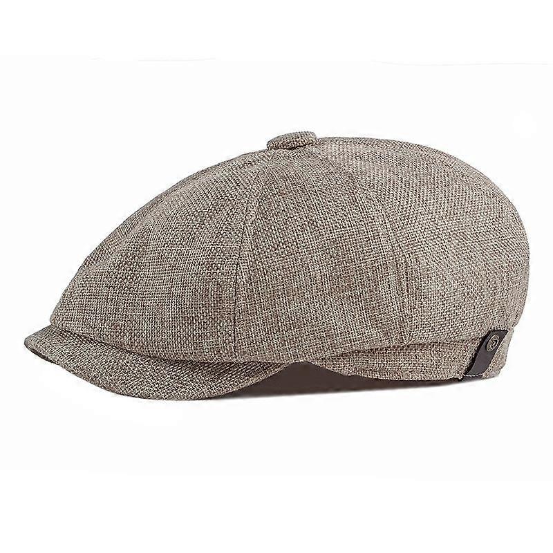 Octagonal Hat Men Breathable Imitation Hemp Duck Tongue Cap (Light Khaki)