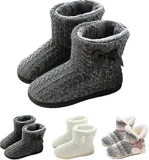 Womens Plush-lined Slippers With Solid Sole Non-slip Indoor