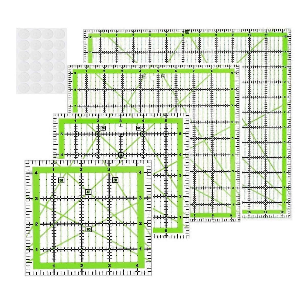 4pcs Quilting Ruler Square Acrylic Quilting Ruler Fabric Cutting Ruler Clear Mark Acrylic Ruler and Ironing Ruler A