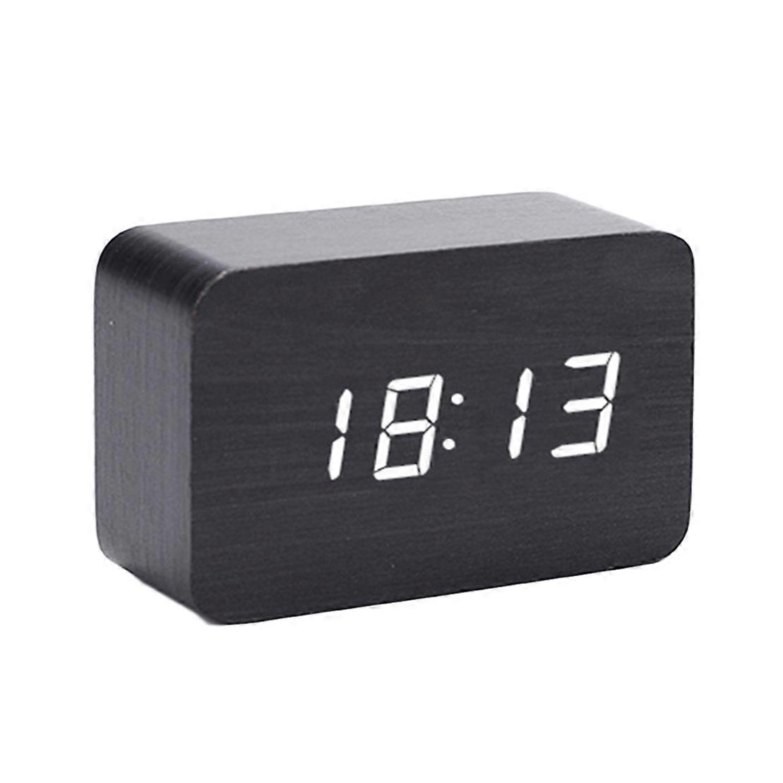 Wood grain electronic clock led digital display USB battery-powered