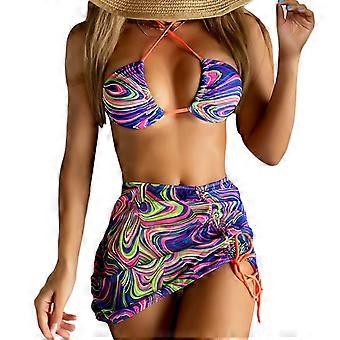 Women's Swimwear 3-Piece Set Lace-Up Bra Mesh Sexy Bikini Beachwear