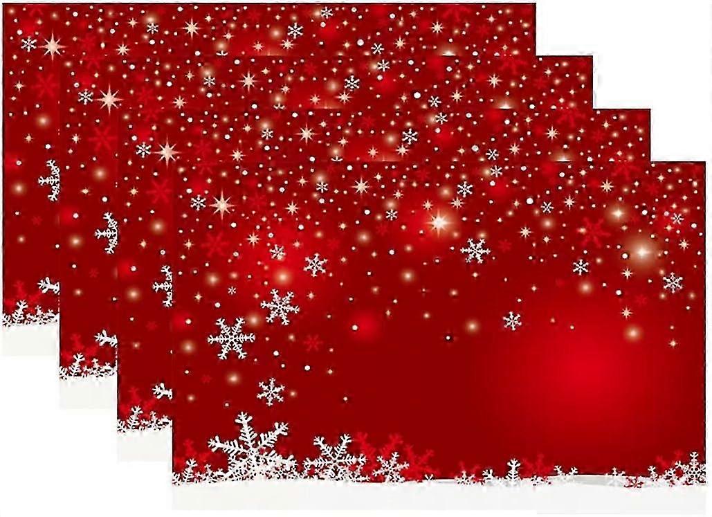 Christmas Placemats Set of 4, Xmas White Snowflake and Red Background Table Mat Placemat Heat Resistant Non Slip Line for Holiday Party Dining Table K