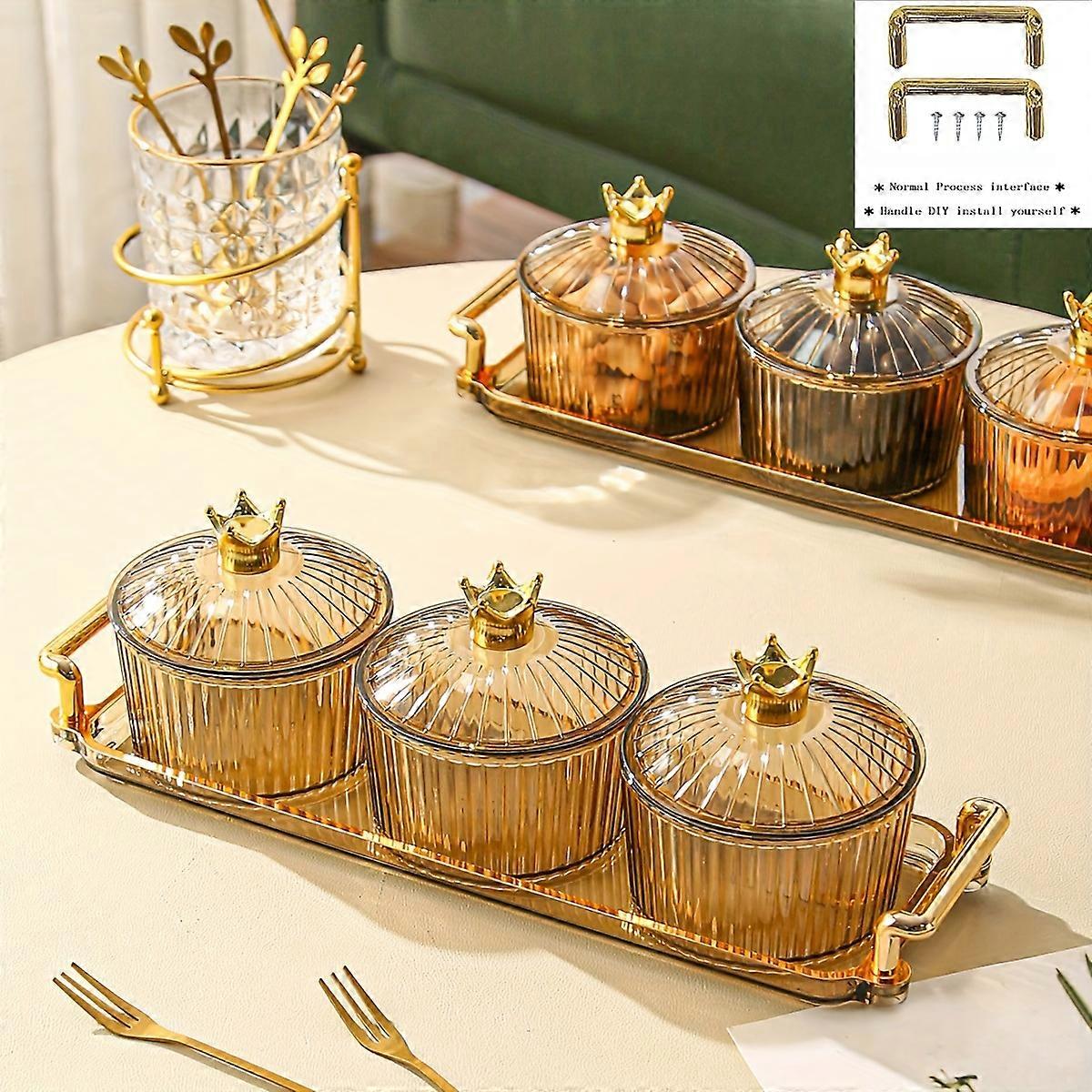 1 Set Clear Chip And Dip Serving Set With Tray, Snack Candy Fruit Nut Serving Platter, Small Candy Jars With Lids, Candy Servers For Wedding Birthday