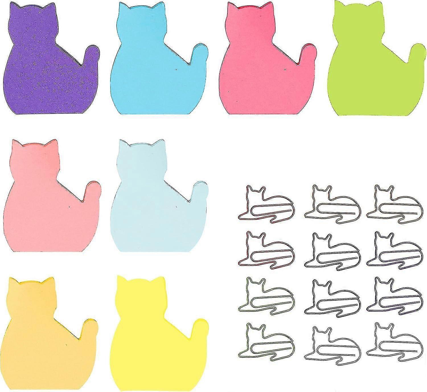 240 Sheets (8 Pads) Cat Sticky Notes, Cat Shaped Creative Stationery Set Sticky Notes With 12 Pcs Random Color Mig