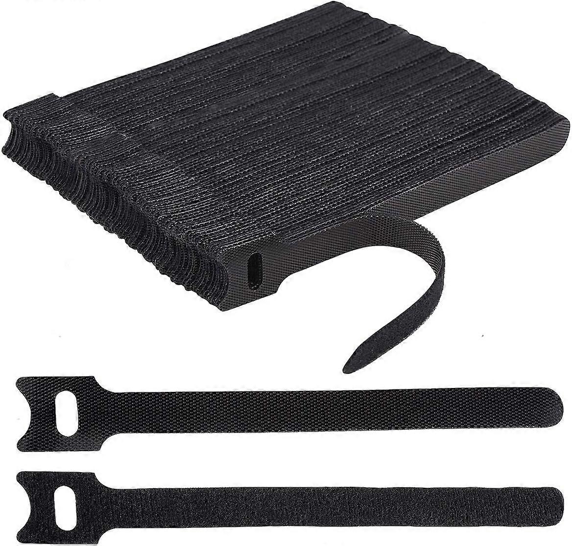 100 x Black Adjustable Reusable Cable Ties Straps, Hook and Loop Cable Straps Cable Ties, Loop Long Cable Straps Ties