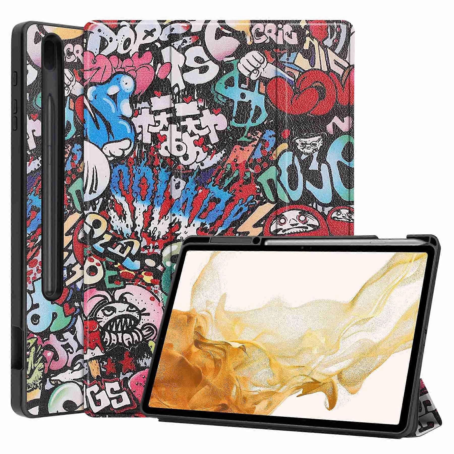 Pattern Printing PU Leather Tri-fold Stand Tablet Case for Samsung Galaxy Tab S7 Plus T970 / S8+