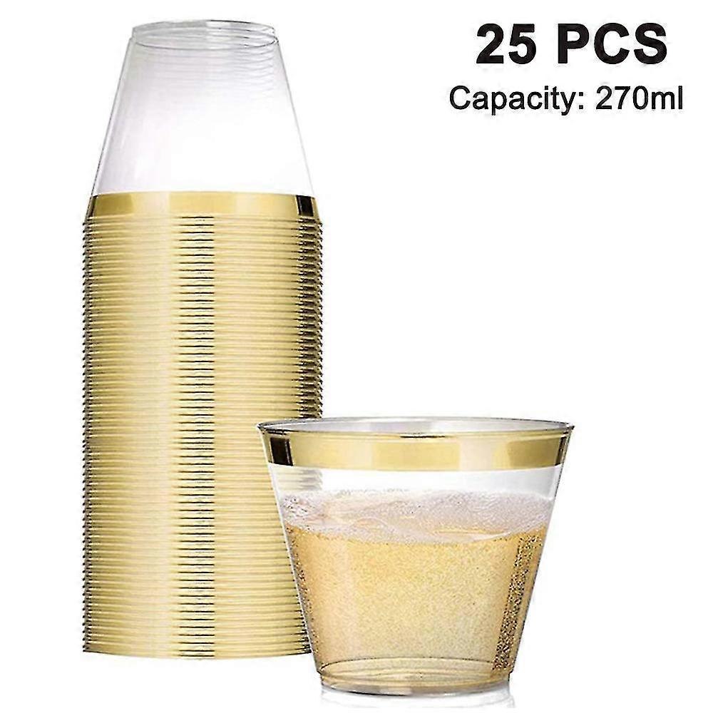 25パック-9オンスのプラスチックカクテルグラス、頑丈な縁のプラスチックカップクリアカップ使い捨てウェディングカップ、パーティーカップ