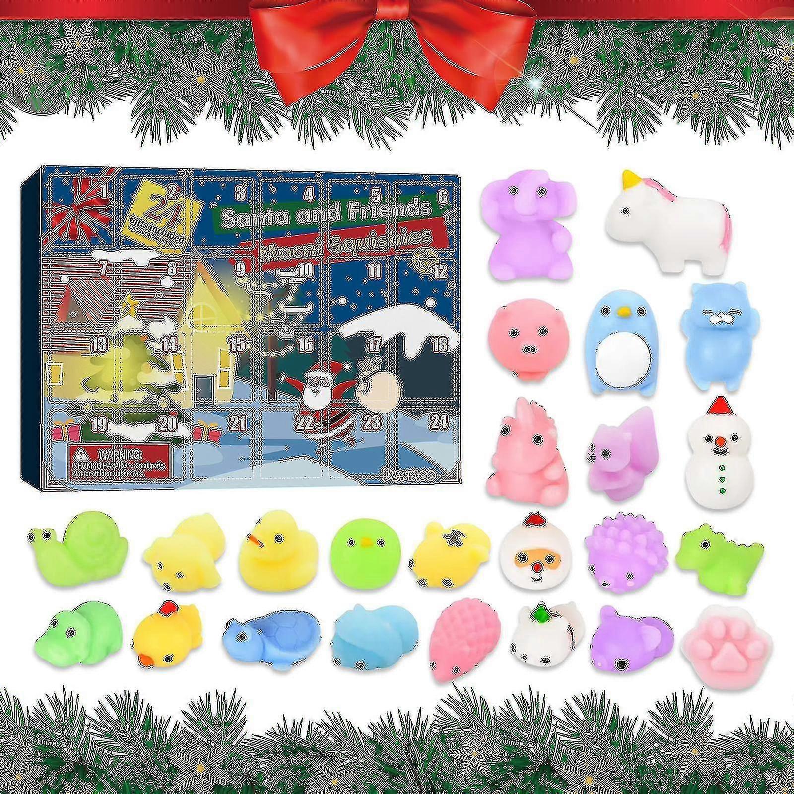 アドベントカレンダー 2024 クリスマス カウントダウン カレンダー おもちゃ 24 個 さまざまなかわいい餅動物 子供用ふにゃふにゃおもちゃ 新着