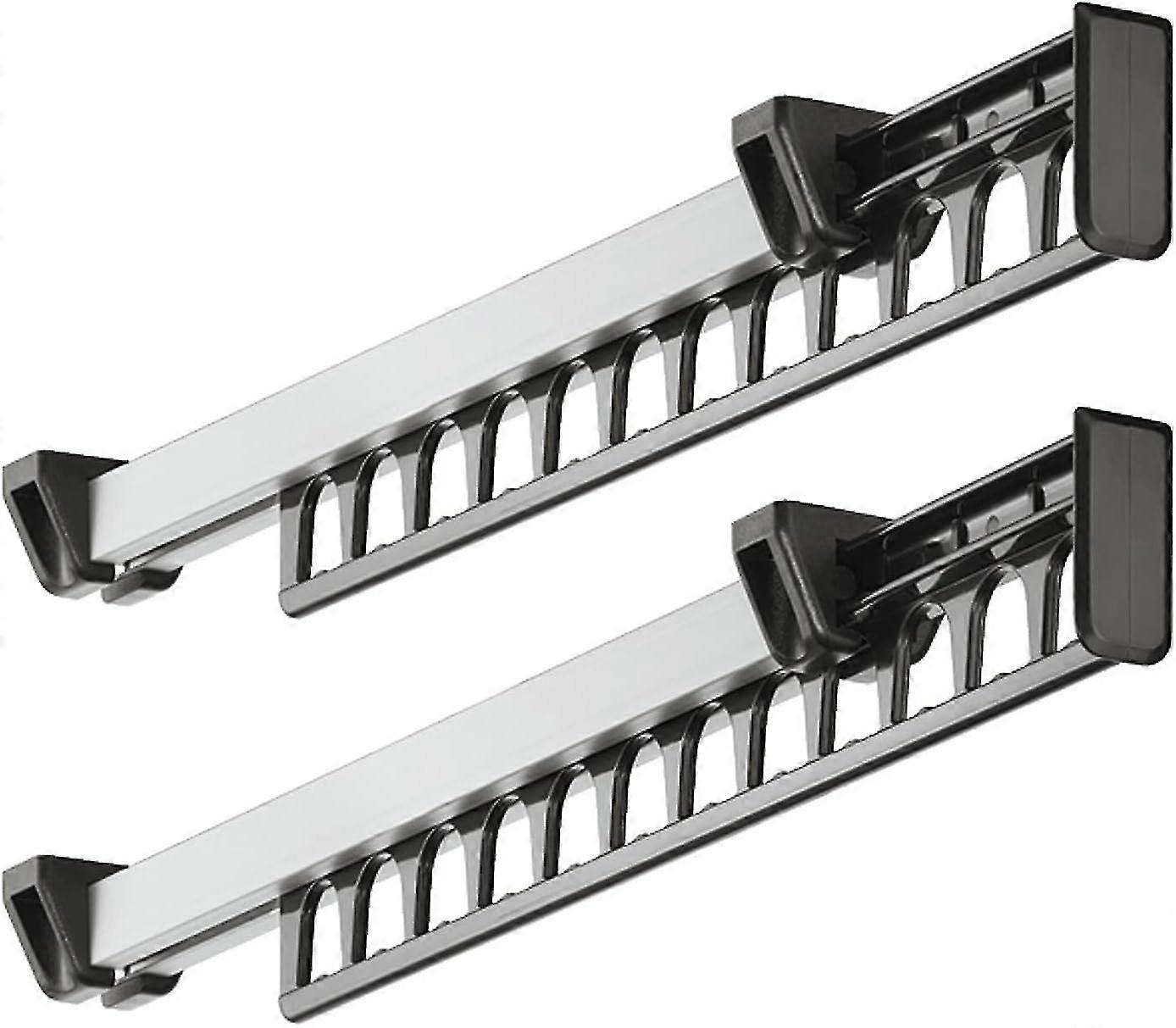 315mm 伸縮式引き出し式食器棚ワードローブレールオーガナイザーメタルラック 12本掛けハンガー付き 2個パック