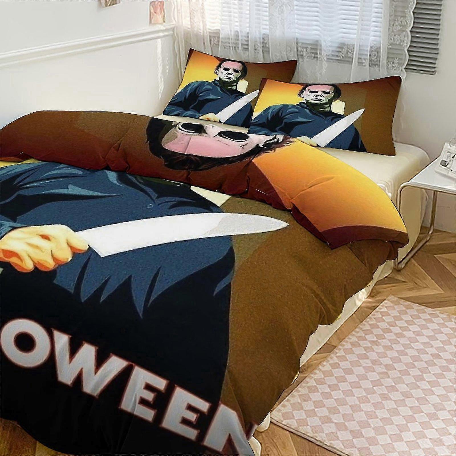 n1280 Lençóis Michael Myers Conjunto de Cama com Estampa Padrão Conjunto de Edredom Cove3 Peças Capa de Colcha e Fronhas para Mulheres Homens Adolescentes (1 Capa de Edredom e 2