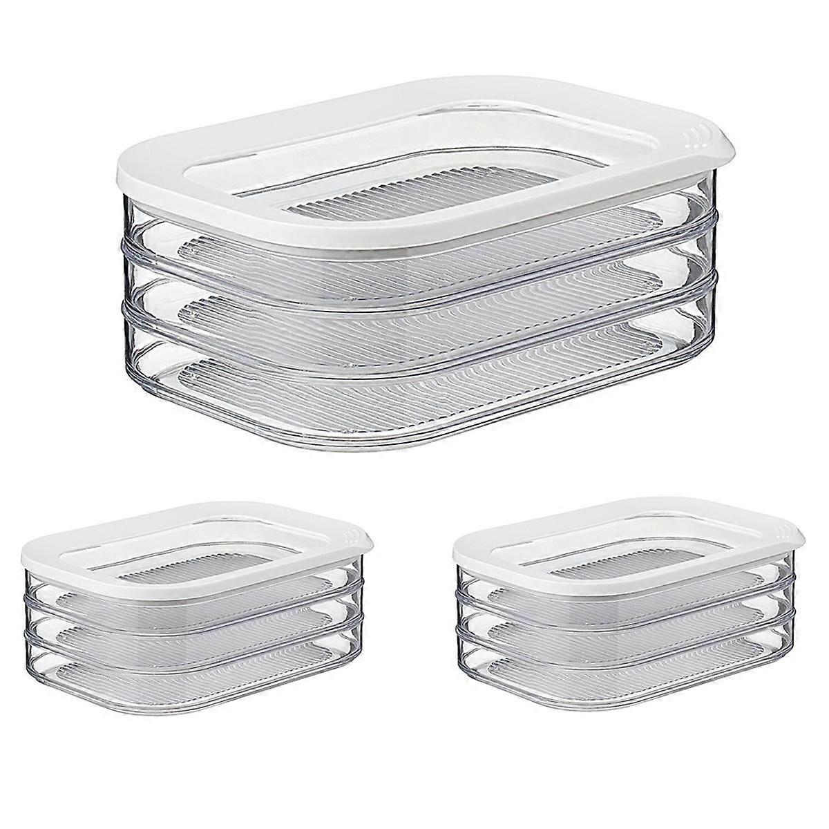 3PCS 1.6L with 3 Tier Meat Pieces Storage Box Airtight Lid Dishwasher Safe 3Layer Crisper