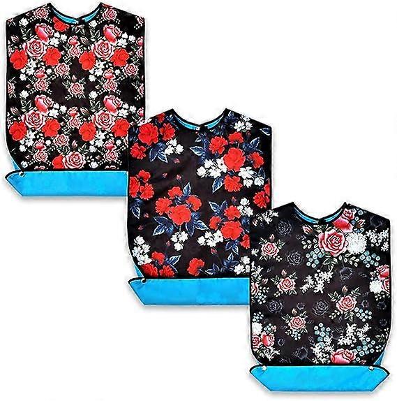 3 Pack Washable and Reusable Adult Bibs with Optional Crumb Tray, 28" x 17"