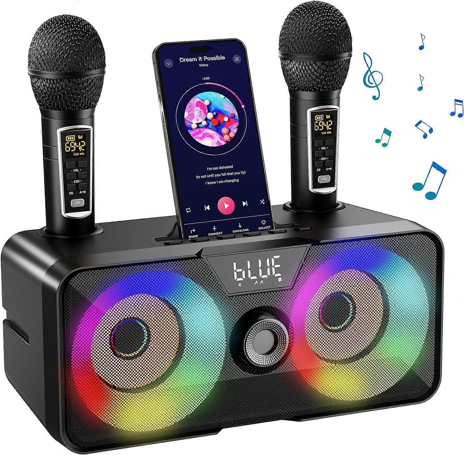 2 UHF Kablosuz Mikrofonlu Yetişkinler ve Çocuklar için Karaoke Makinesi, LED Parti Işıkları ile Taşınabilir Bluetooth Hoparlör PA Hoparlör Sistemi