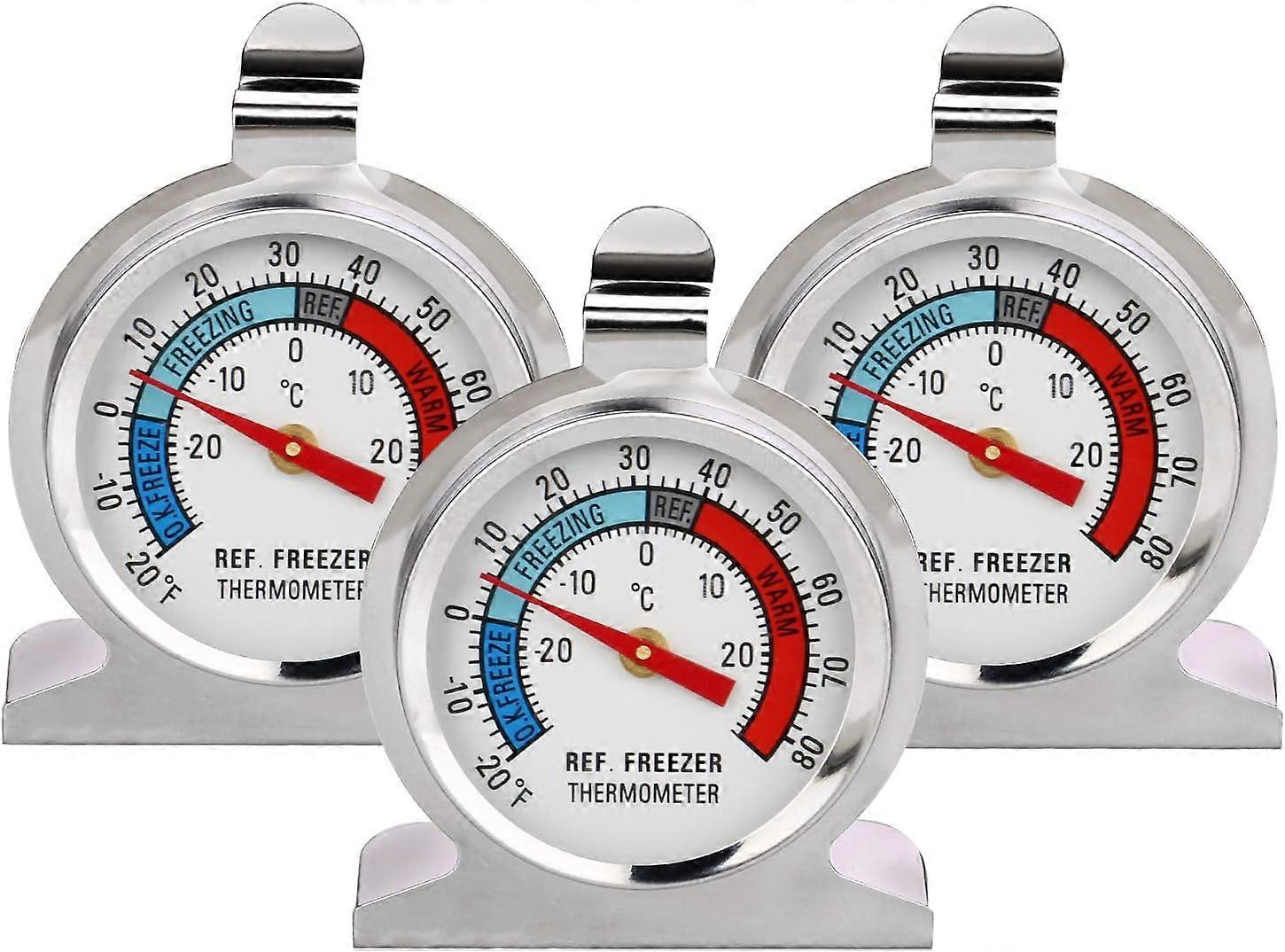 PCS Refrigerator Thermometer, Large Dial Stainless Steel Temperature Gauge for Freezer Cooler with Hanging Hook and Stand