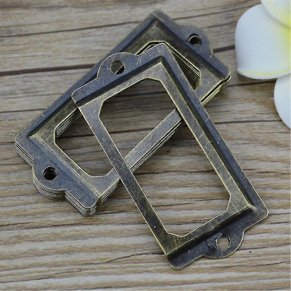 12pcs Antique Brass Metal Label Pull Frame Handle File Name Card Holder For Furniture Cabinet Drawer Box Case Bin