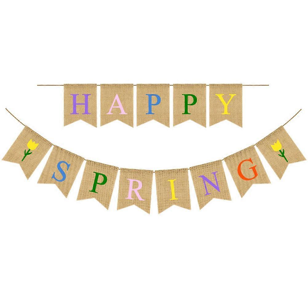 Spring Party Flower Flag Colorful Letter Printing Banner Linen Bunting Spring Party Supplies Background Layout Props