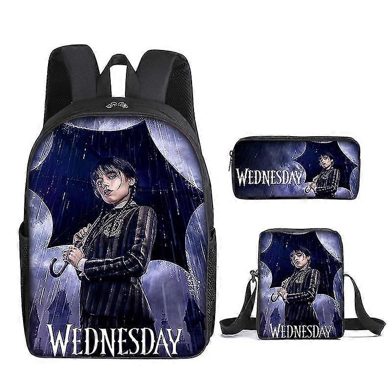 Wednesday Addams Character Print Koululaukku Lasten reppu Kolmiosainen setti lasten lahjoille A