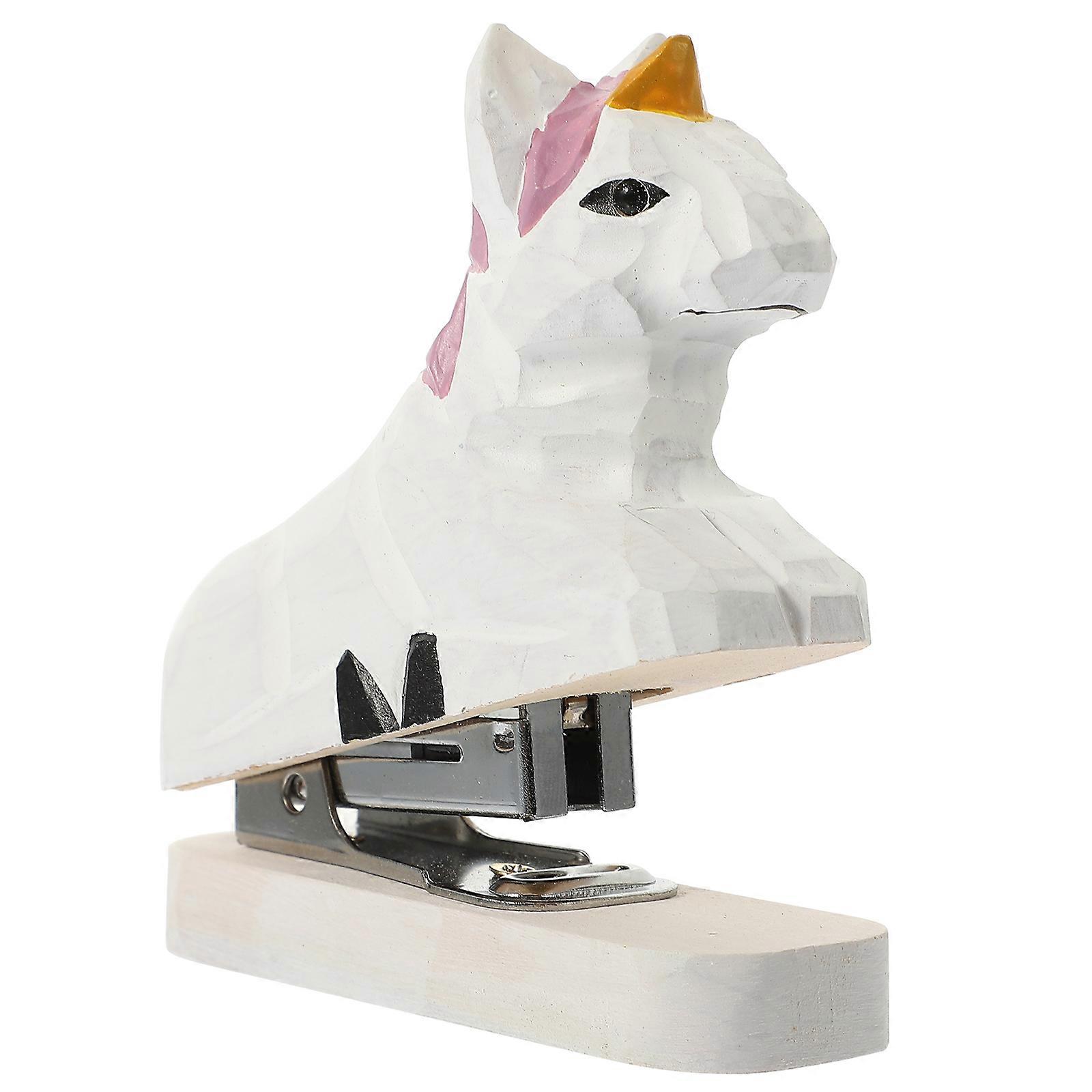 Unicorn Shape Portable Stapler Wooden Creative Book Sewer Manual Stapling Machine Student Stationery for School Students Random Nose Style