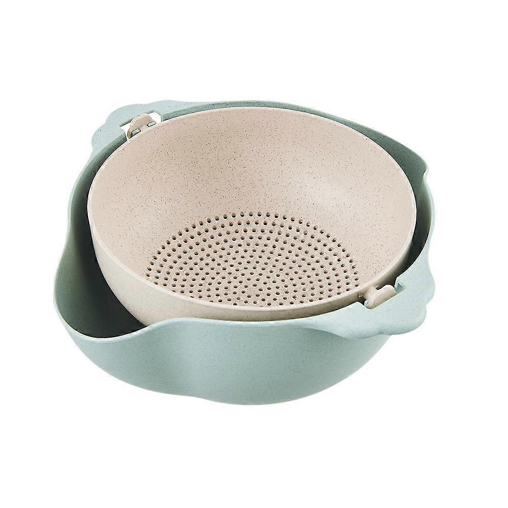 Double-layer Drain Basket Multifunction Rice Sieve Rotating Kitchen Drain Basket (Blue)