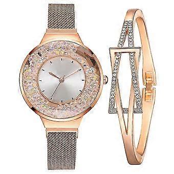 Reloj de cuarzo con hebilla magnética para mujer Quicksand blanco y triángulo