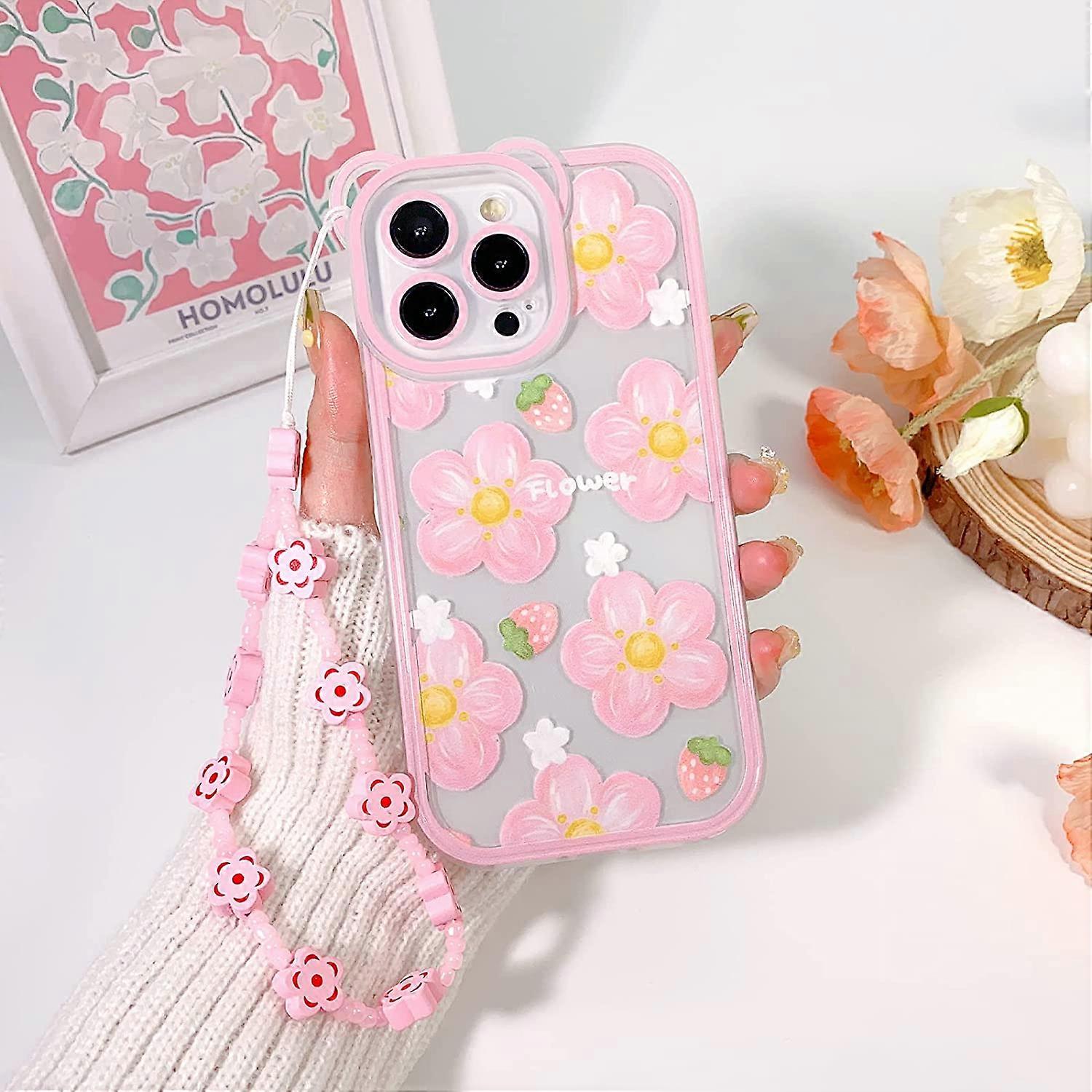 for iPhone 17 Case [Compatible with MagSafe] with Blue Nemophila Floral Design Cute Clear Flower Magnetic Phone Cover for Women Girls [Non Yellowing] Slim Bumper with Gold Accents