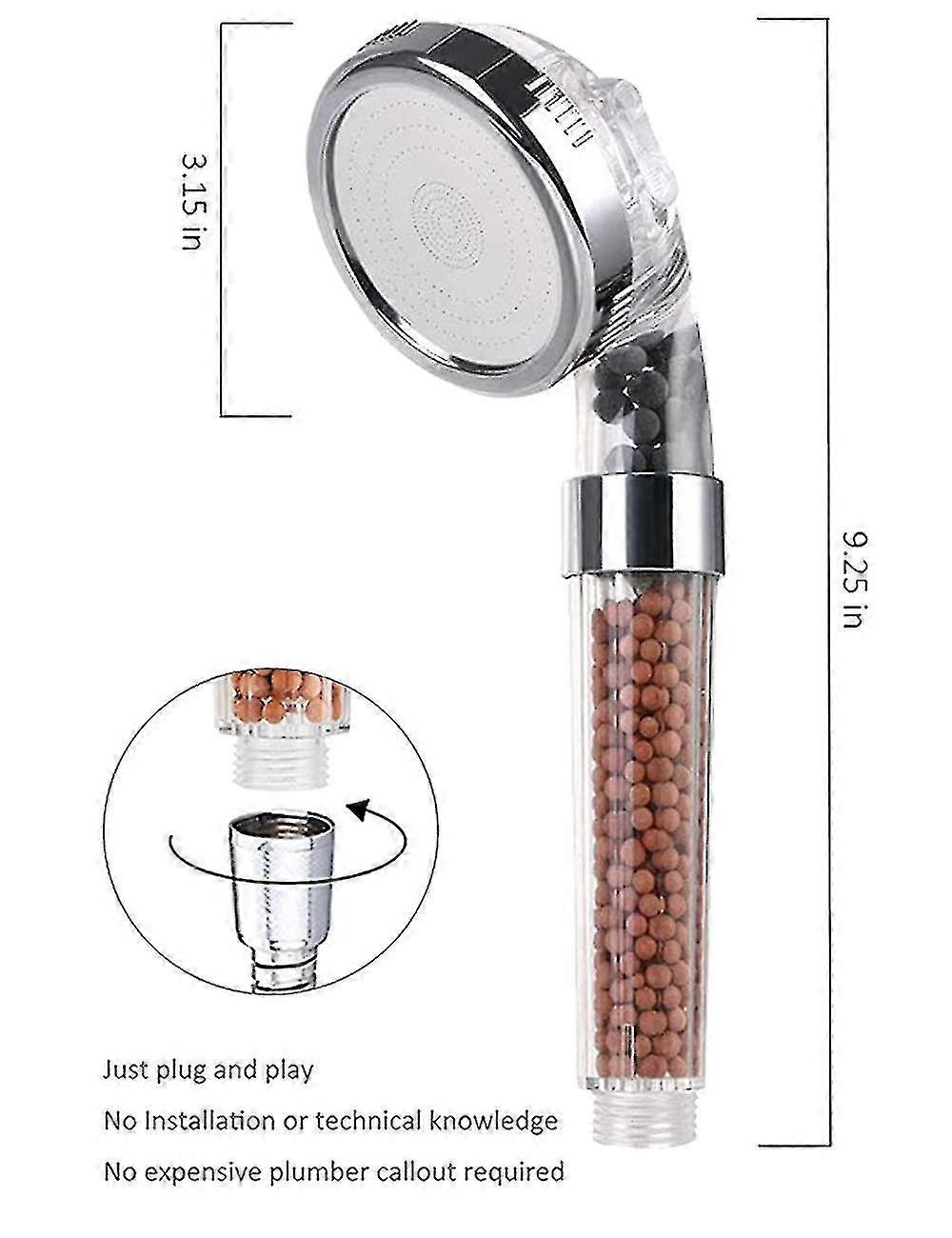 Shower Head Ionic Filter High Pressure Water Saving 3 Mode Function Spray Handheld Showerheads