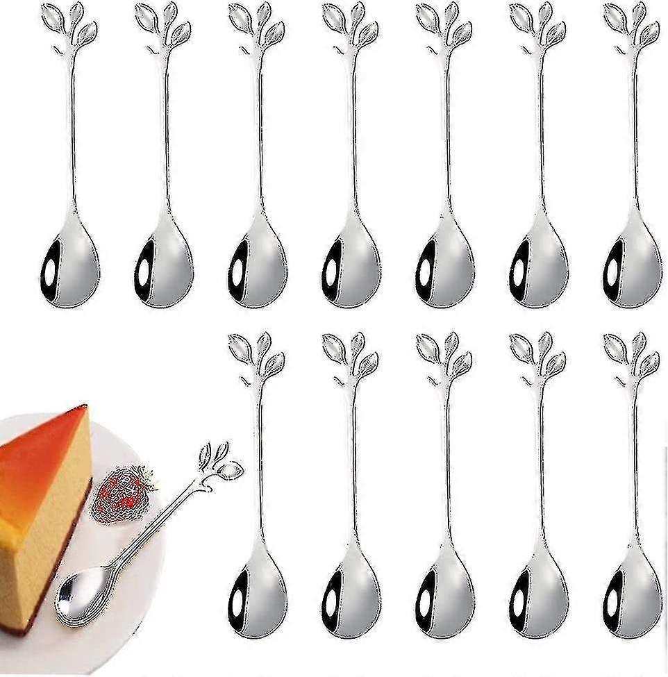 스테인레스 스틸 잎 찻 숟가락 12 개, 미니 찻 숟가락 가지 디자인 디저트 숟가락