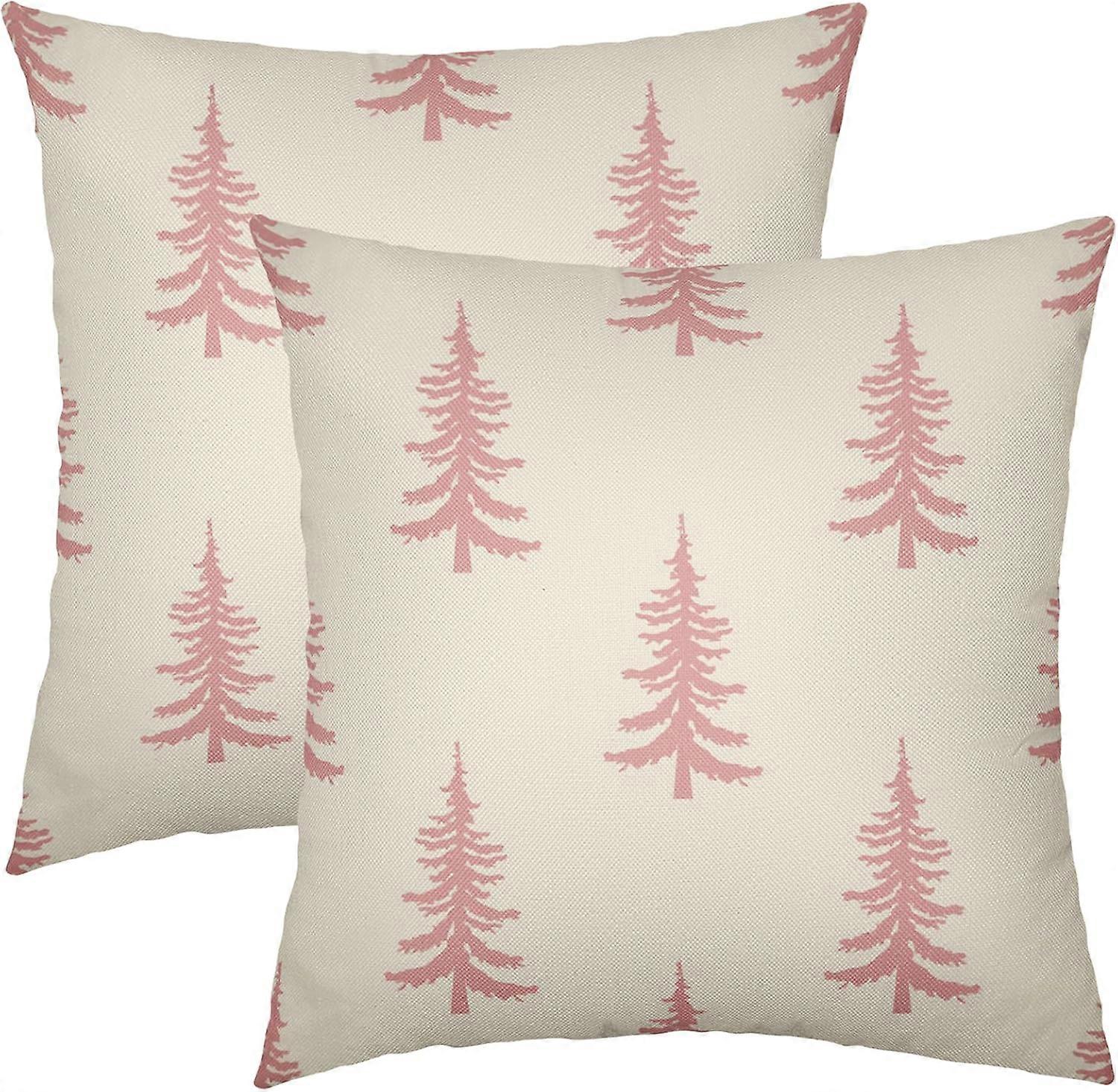 Light Pink Christmas Tree Pillow Covers 20x20 Set of 2 Rustic Xmas Decoration Outdoor Decorative Throw Pillows Farmhouse Winter Pillowcases Linen Cush