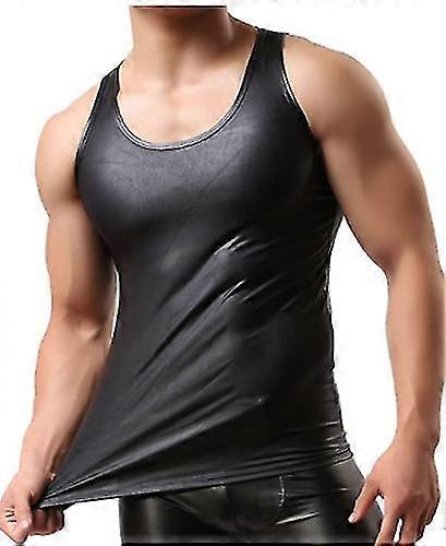 Herren KunstlederWeste Unterhemd Tank Top Ärmelloses Hemd