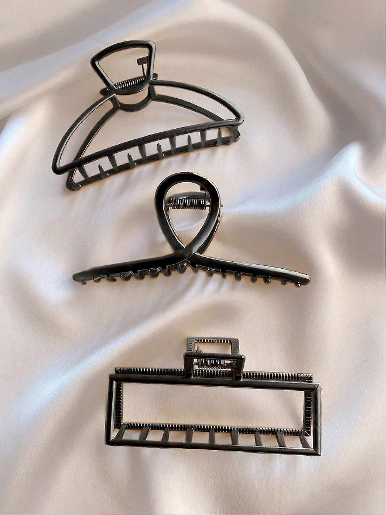 3pcs femmes exquis cheveux en métal pince à griffe ensemble, comprend 1pc argent, 1pc or et 1pc demi-lune en forme carrée, adapté à un usage quotidien, soin du visage, douche,