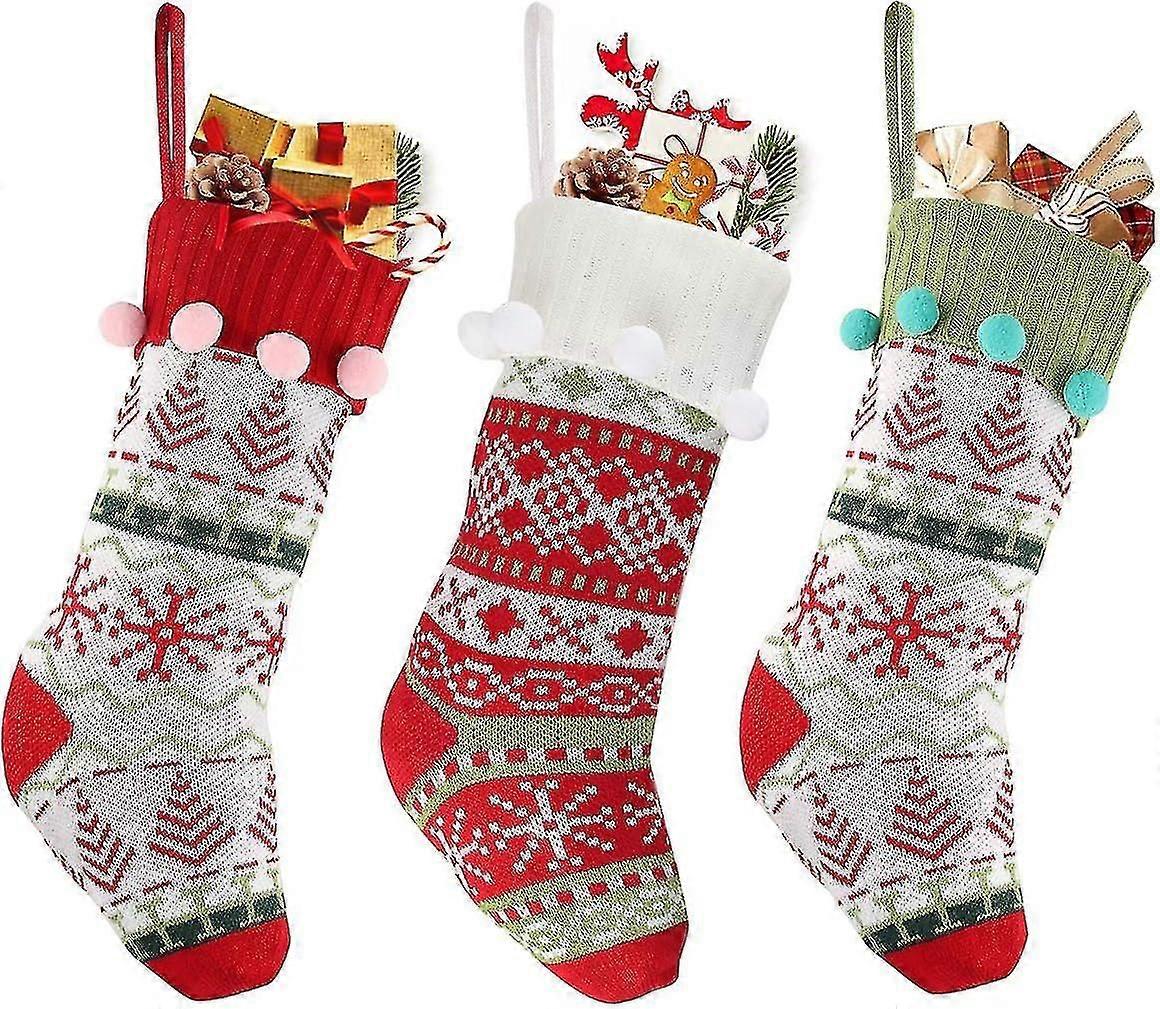 N / s Bas de Noël tricotés Set De 3, Rembourrage Bottes de Père Noël, Bas suspendus sur la cheminée, Pour les ornements de Noël Décorations d’arbres de Noël, Sacs cadeaux