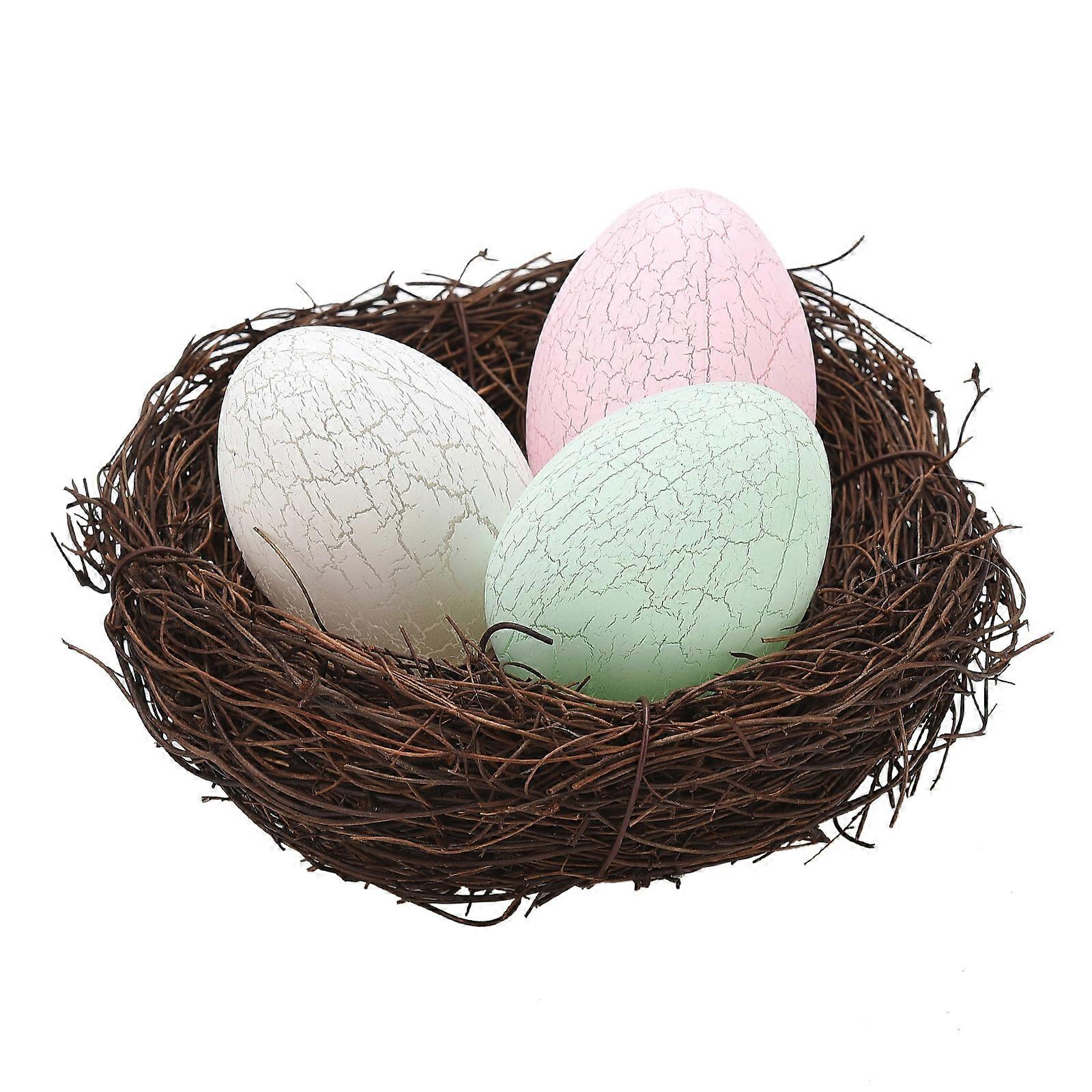 Handmade Easter LED Eggs and Rattan Bird Nest Diameter