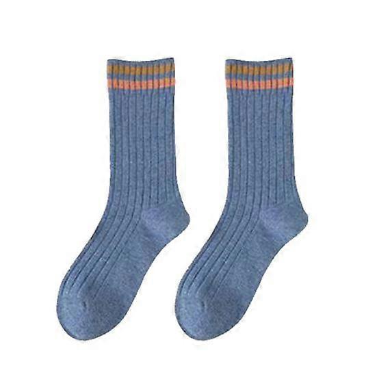1 Pair Women Fall Winter Socks Solid Color Mid-tube Thick Warm No Odor Elastic Anti-slip Striped Sweat Absorption Lady Mid-calf Socks