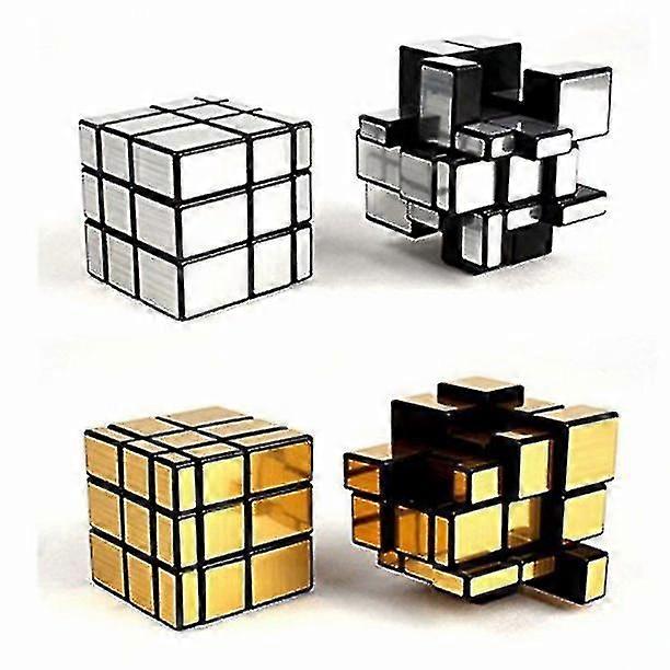 Mirror Speed Cube Puzzle 3x3x3 Gold And Silver Mirror Magic Cube Irregular Speedcubing Set 2 Pack