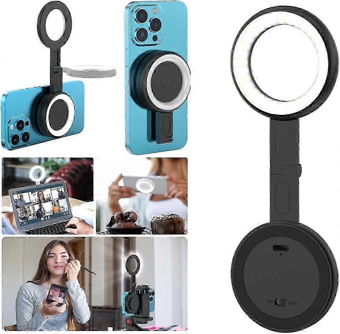 Magnetic Selfie Light Portable Magnetic Phone Selfie Light and Stand, 3 Modes Color LED Fill Light for iPhone, iPad,for Makeup, TikTok