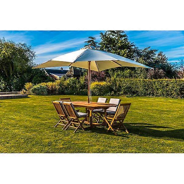 3M X 3m Outdoor Wooden Parasol With Cream Umbrella For Garden And Patio