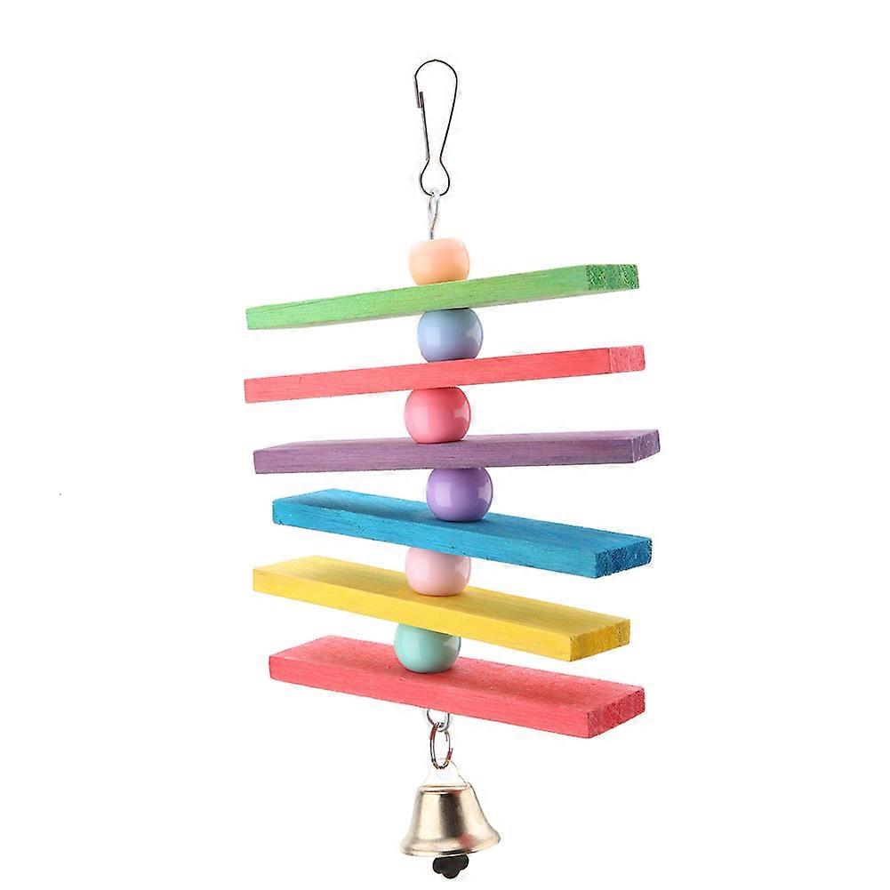 Pet Parrot Bird Climb Bite Chewing Toy Colorful Hanging Wooden String Blocks Toys