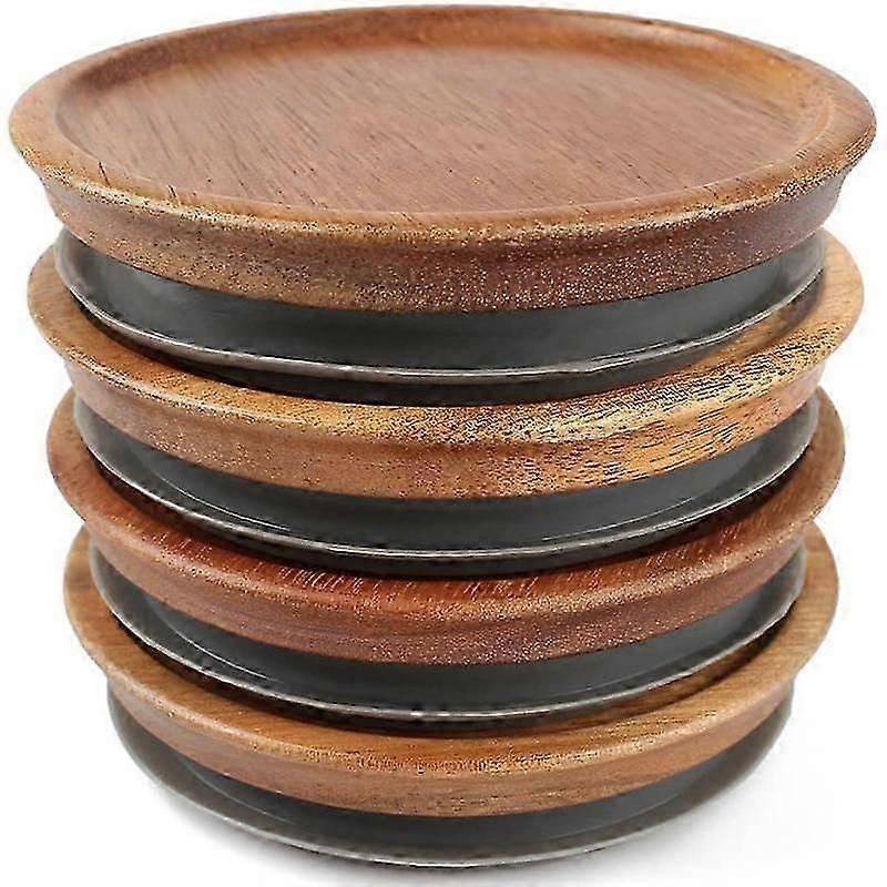 Regular Mouth Jar Lids,Wooden Jar Tops,Canning Lids with Airtight Silicone Seal for Regular Mouth Jars,4 Pack js