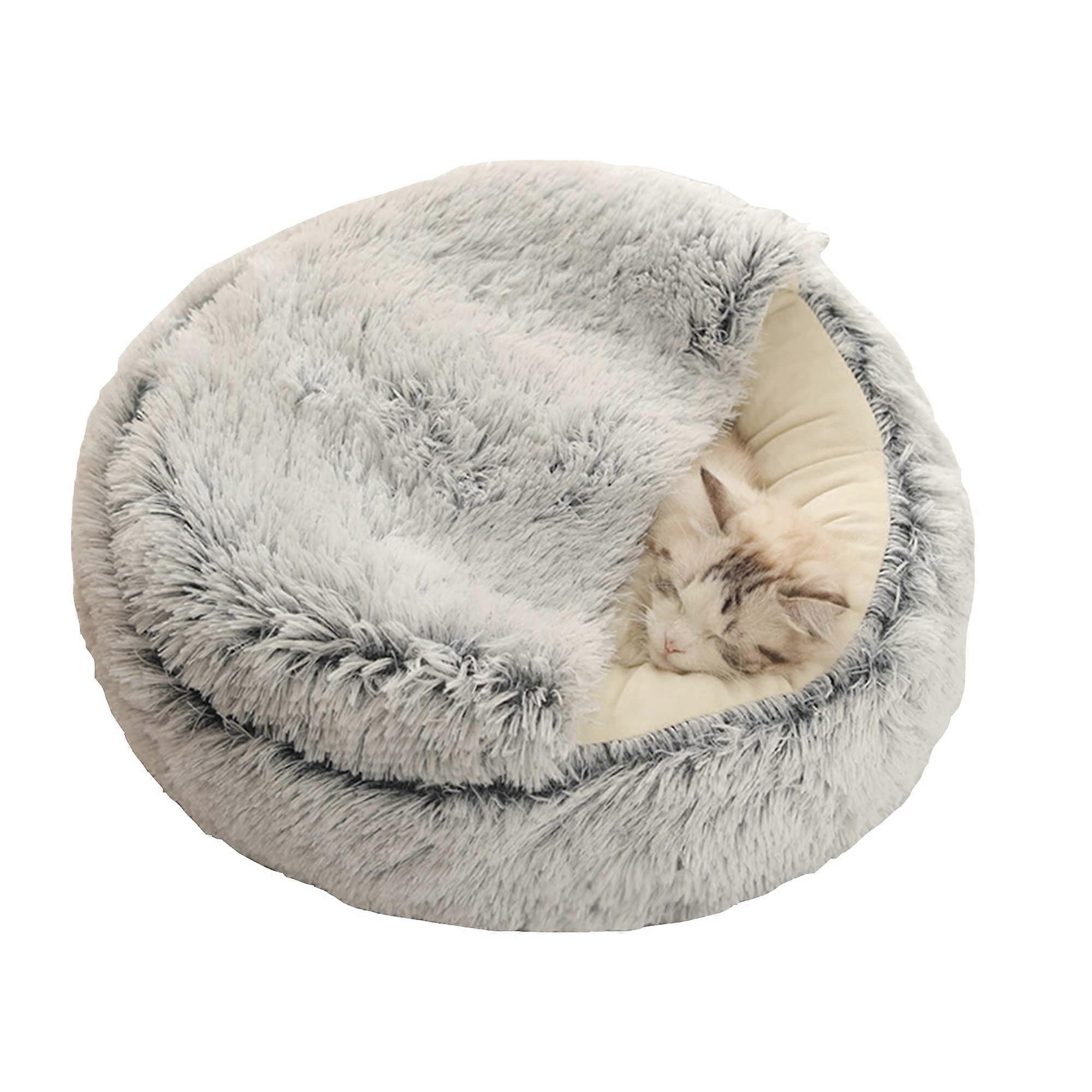 20in Cat Cave Bed with Soft Plush Material, Cozy Design for Indoor Cats, Brown Color, Ideal for Small to Medium Breeds