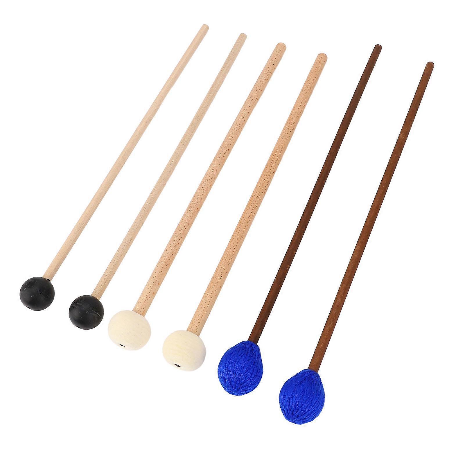 3 Pairs Instrument Mallet Set Maple Wood Handle for Marimba Timpani