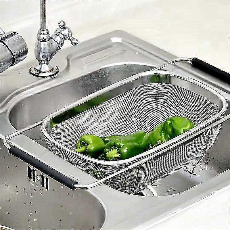 Stainless steel drain basket with retractable and micro-perforated colander for fruits and vegetables
